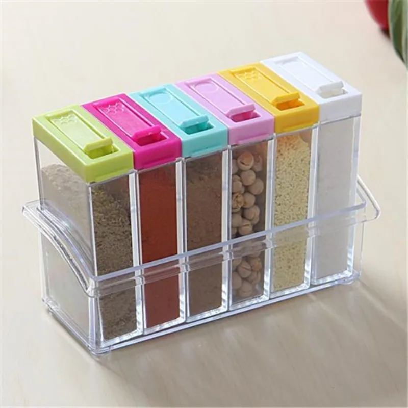 Transparent Seasoning Six Grid - đánh giá và giá Kitchen Gadgets Organizer