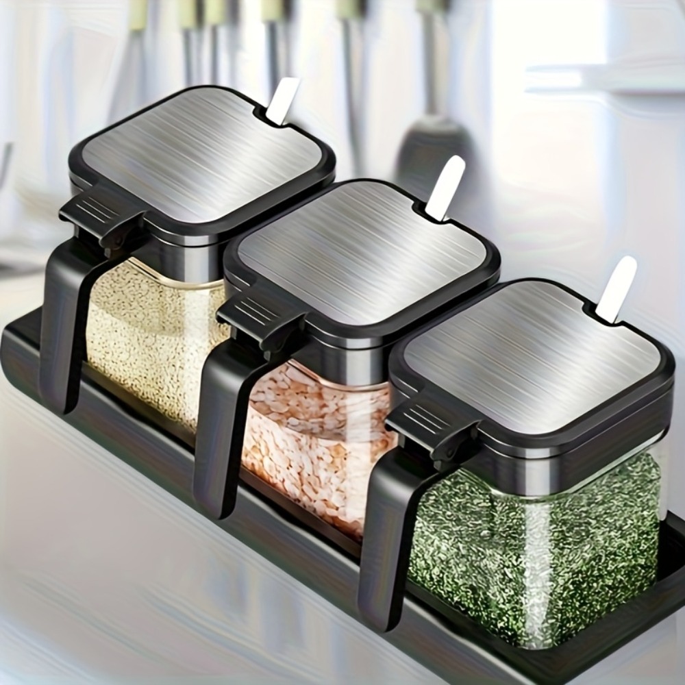 3pcs Glass Spice Jars with Spo - đánh giá và giá Korean Kitchen Gadgets