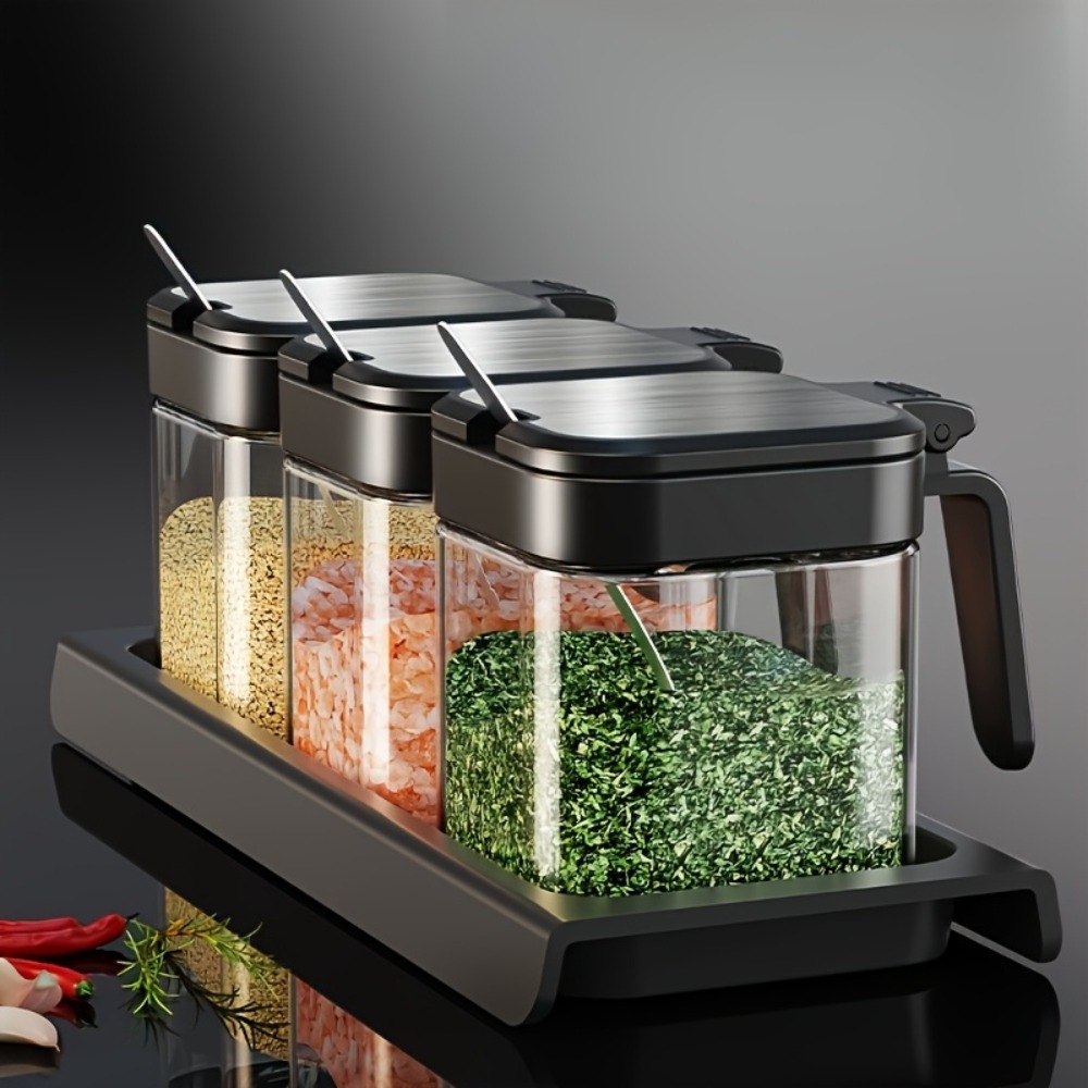 3pcs Glass Spice Jars with Spo - đánh giá và giá Korean Kitchen Gadgets